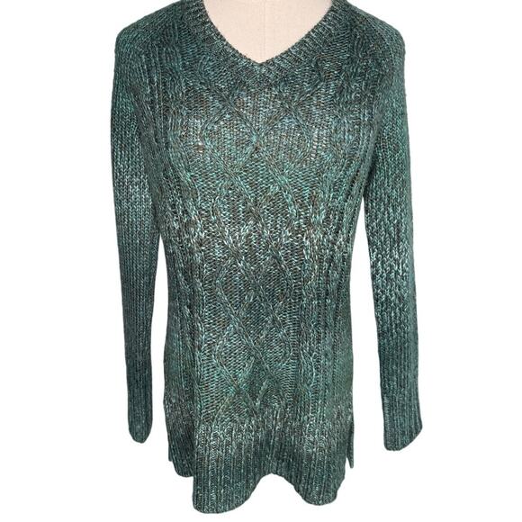PrAna cable knit V neck Leisel sweater ombre marled green size small S - Picture 6 of 6